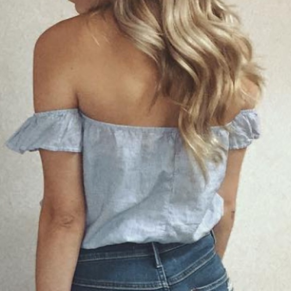 Off the shoulder white and blue crop top. - Picture 2 of 2